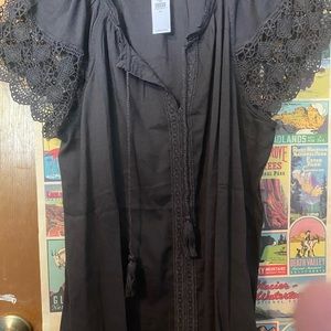 Old Navy Crochet-Lace Blouse XL Panther Gray NWT